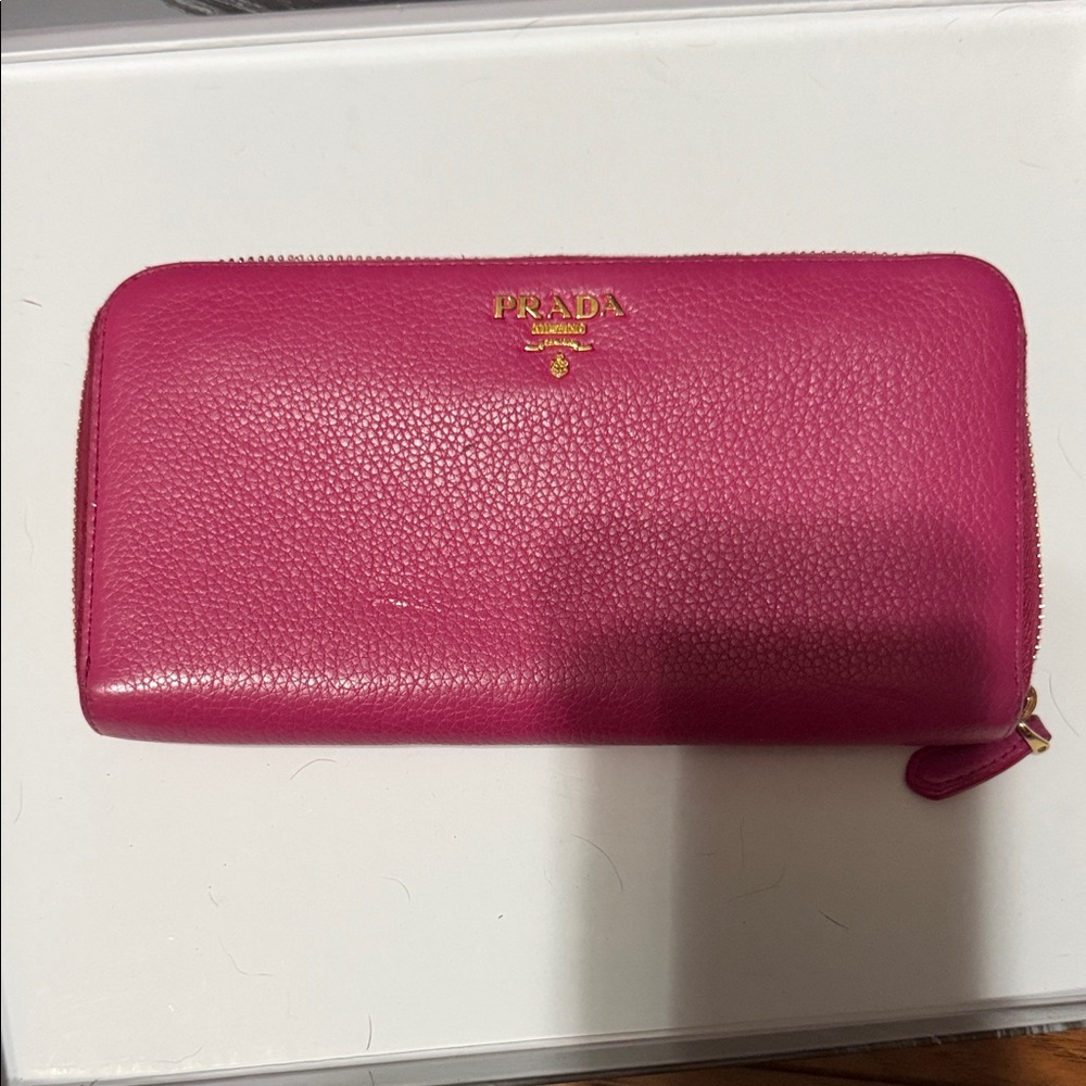 Prada Fuchsia Leather Zip Wallet